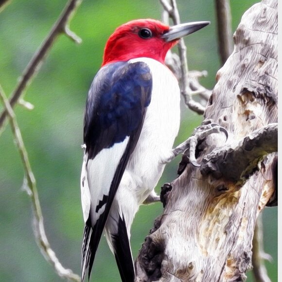 16x20‎ Red Headed Woodpecker on a Limb Oil Painting Print - Picture 2 of 4
